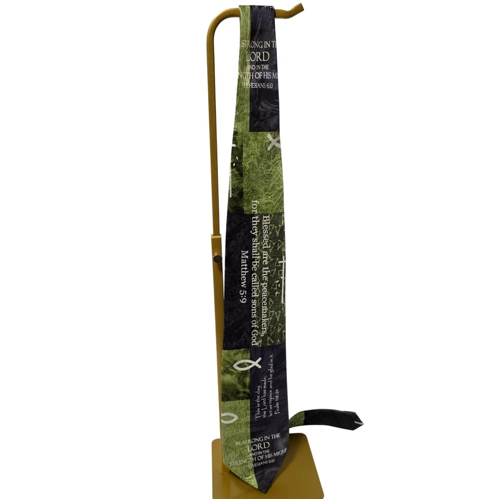 Divinity Boutique Mens Silk Tie Green Grey Bible Verse Ephesians Matthew Psalm